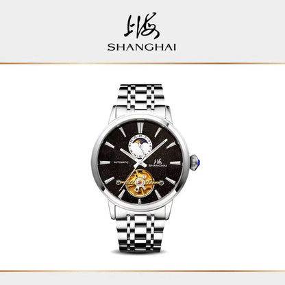 Ceasuri pentru bărbați Shanghai Watch Flywheel cu calendar, cadran Starlight, ceas de mână mecanic automat, oțel inoxidabil 316L, model S8609