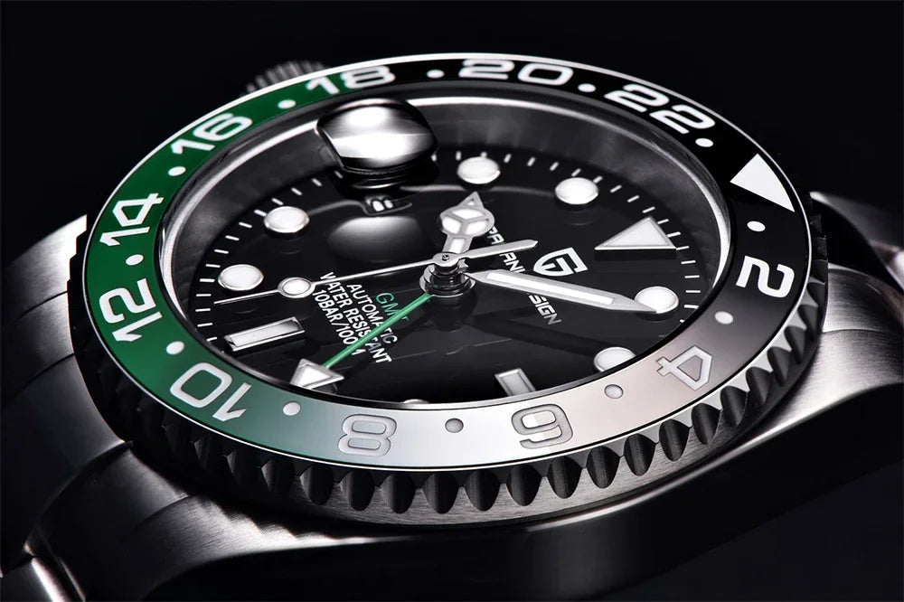 PAGANI DESIGN 40MM GMT Reloj para hombre de lujo con cristal de zafiro AR, reloj mecánico con bisel cerámico, automático, resistente al agua 100M, reloj de regalo