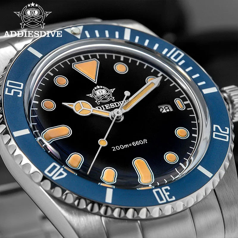 ADDIESDIVE Men’s Luxury Diver Watch Luminous Dial, Ceramic Bezel, Stainless Steel & 20 Bar Water Resistant