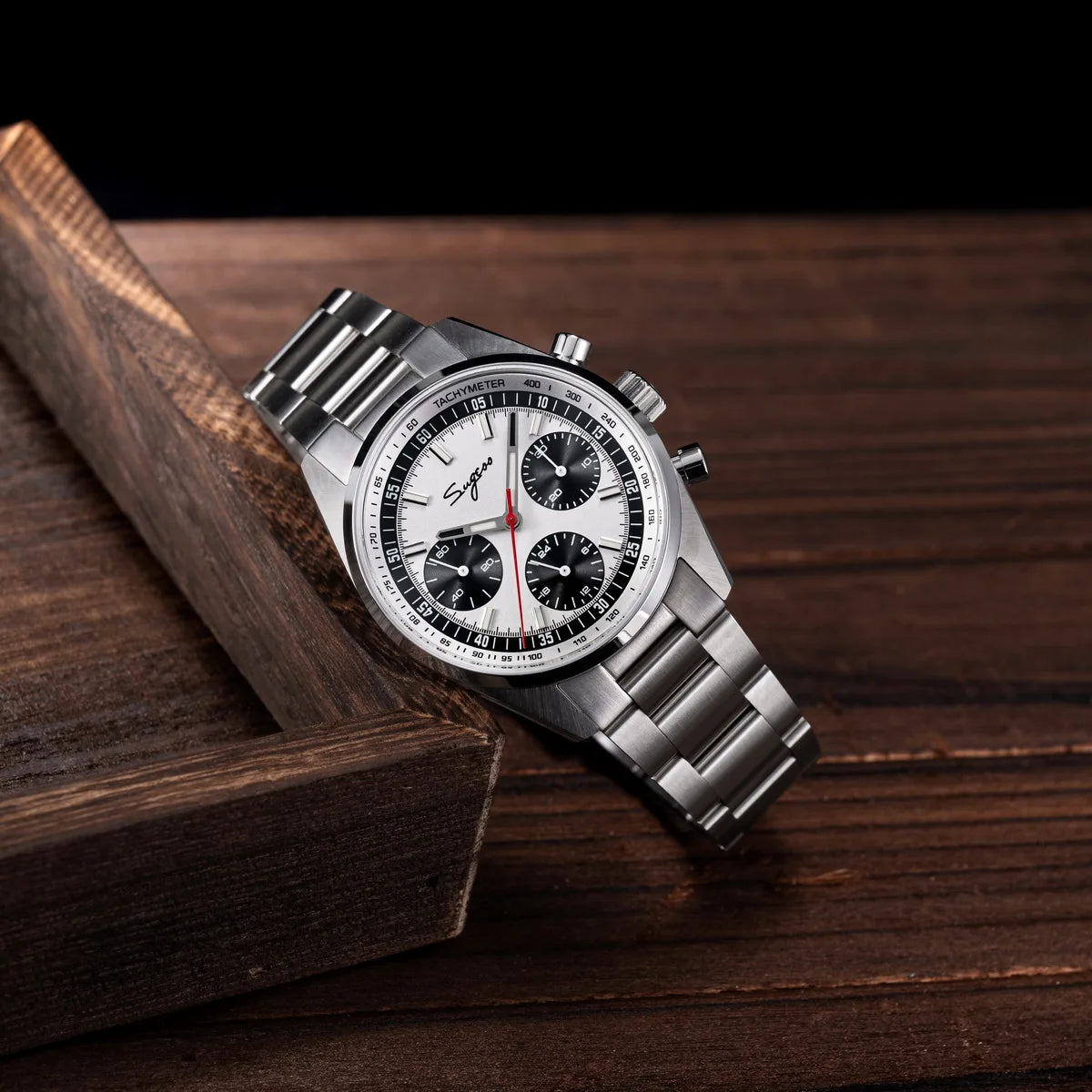Sugess Mens Watch 38mm Chronograph Mechanical Wristwatches Tianjin Gooseneck Movement Sapphire Crystal Roulette Dial S465 new