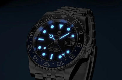 PAGANI DESIGN 40MM GMT Reloj para hombre de lujo con cristal de zafiro AR, reloj mecánico con bisel cerámico, automático, resistente al agua 100M, reloj de regalo