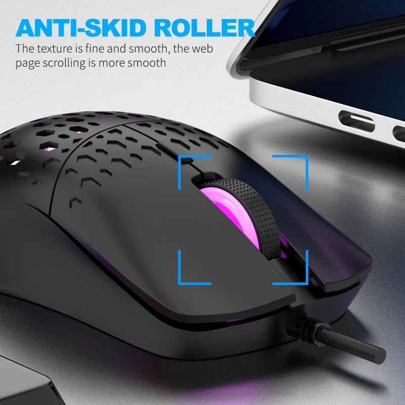 OnePlus G701 Wired 6 Keys Mouse Honeycomb Perforated Colorful Lighting Gaming And Office For Microsoft Windows Apple IOS System