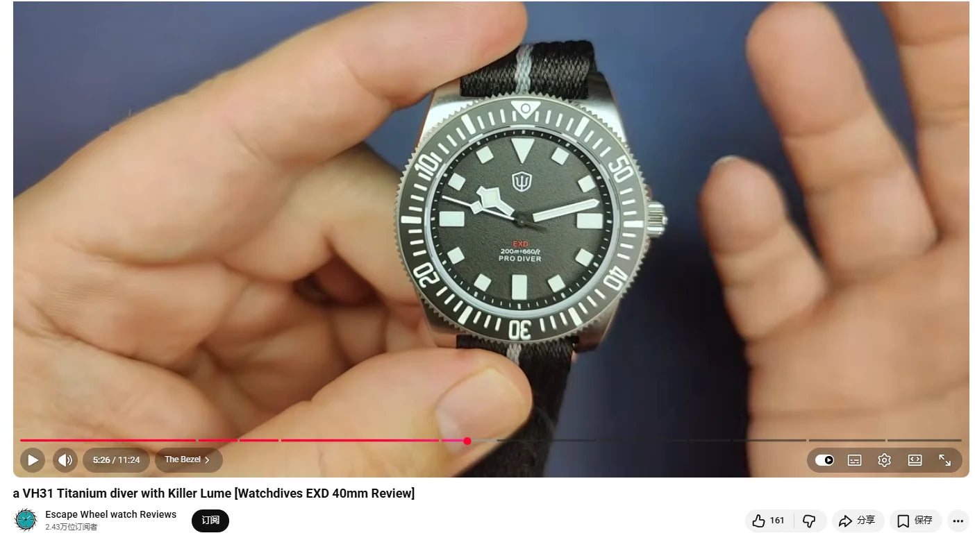 Watchdives EXD 40Mm Titanium Dive Watch Men's VH31 Sweep Quartz Watches 200 Waterproof AR Sapphire BGW9 Luminous 316L Wristwatch