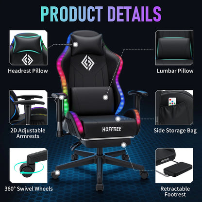 250Lbs Load LED Gaming Chair for Children 8-15Years, Adjustable Gamer Chair with LED Lighting, Footrest & Lumbar Support