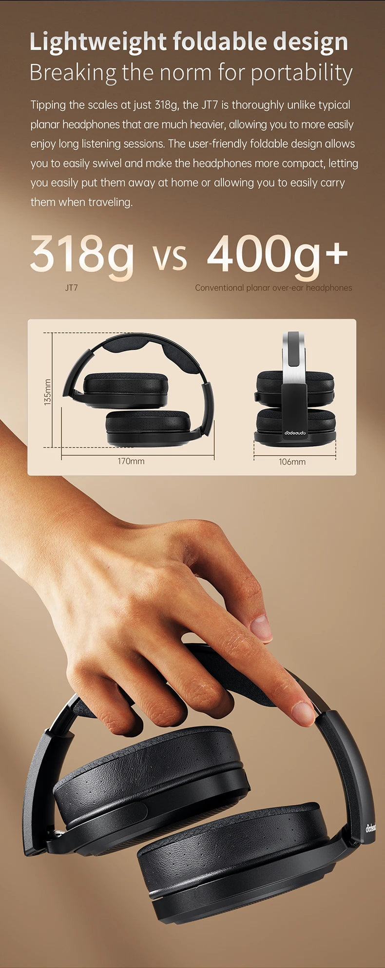 Auscultadores Audiófilos Over-Ear Magnéticos Planares FiiO JT7 – Driver 95x86mm, Headset HiFi com Fio 4.4mm e 3.5mm