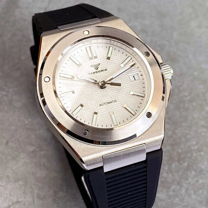 Tandorio Neue schwarze luxuriöse Business-Herrenuhr im Engineer-Stil, mechanisch, Saphirglas, 100m wasserdicht, NH35A Automatikuhren
