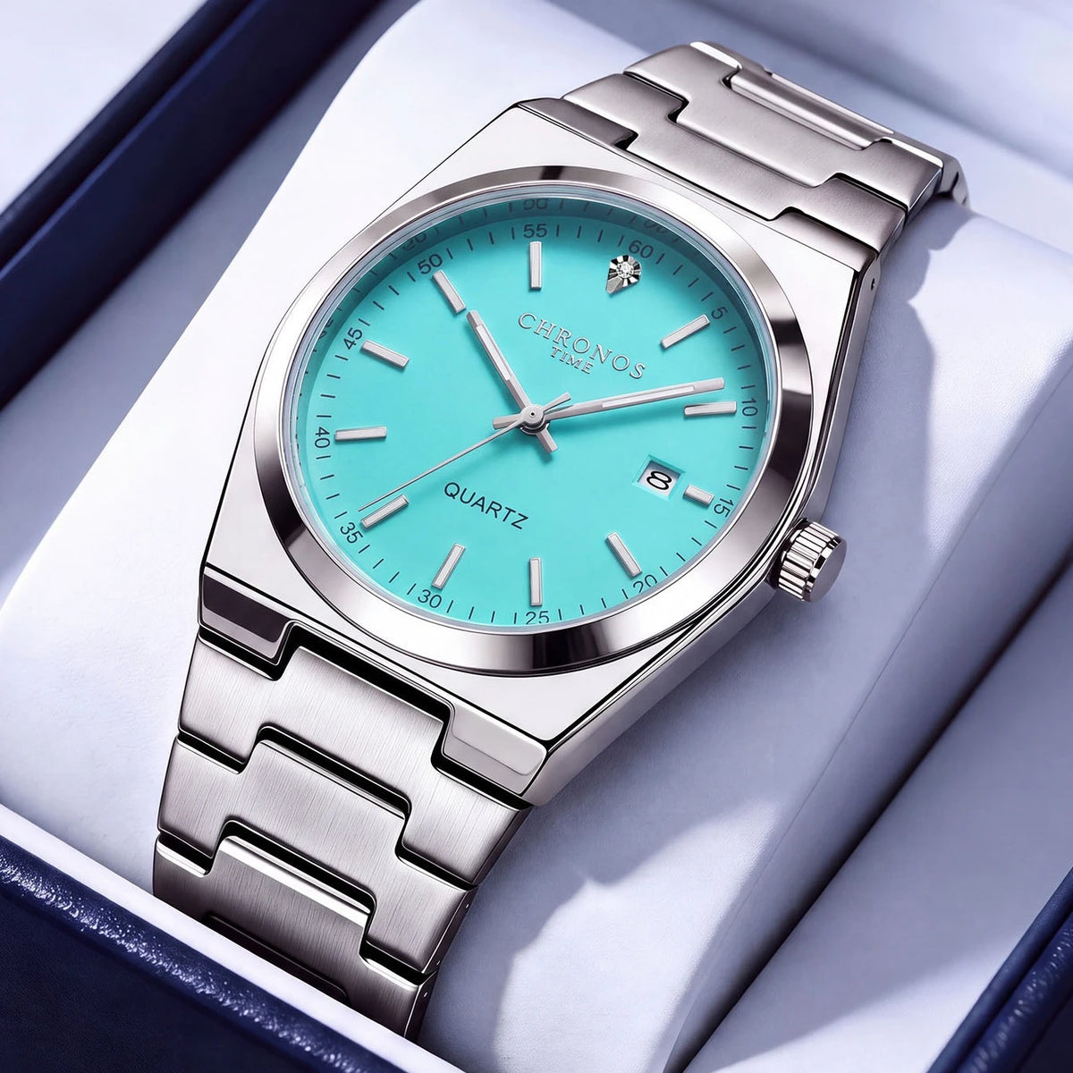 Relógio de quartzo para homem CHRONOS – Bracelete em aço inoxidável, resistente à água, ponteiros luminescentes, indicador de data – Ideal para o trabalho, o desporto ou o dia a dia