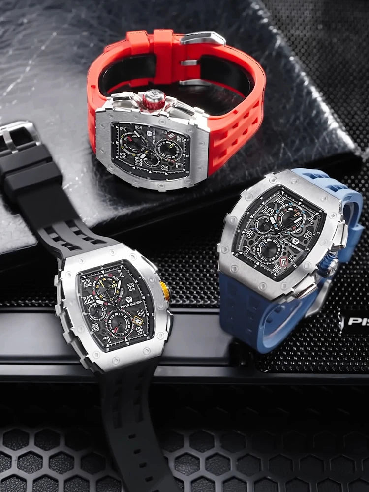 Reloj TSAR BOMBA para hombre, marca de lujo, diseño tonneau, impermeable, de acero inoxidable, reloj de pulsera de moda rectangular para hombre