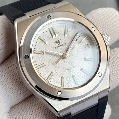 Tandorio Neue schwarze luxuriöse Business-Herrenuhr im Engineer-Stil, mechanisch, Saphirglas, 100m wasserdicht, NH35A Automatikuhren