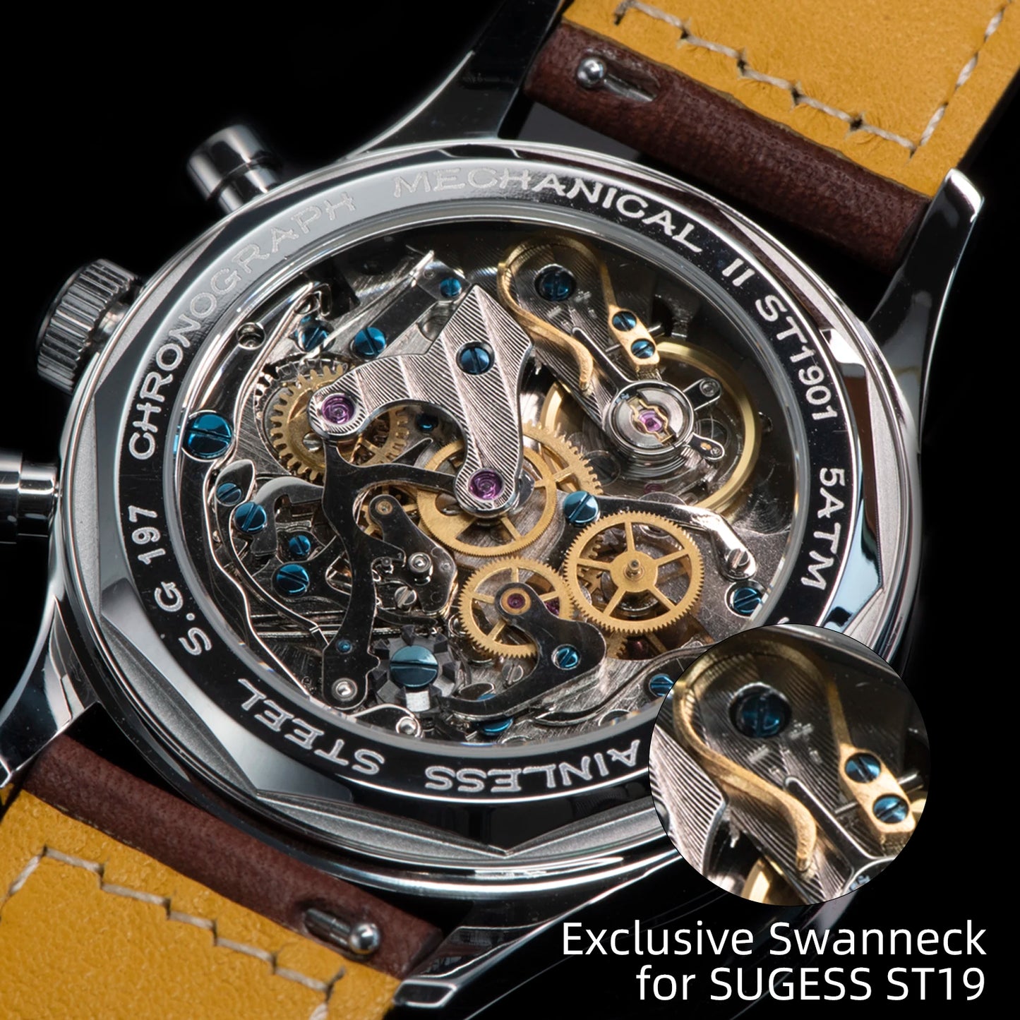 Sugess Watch of Men Chronograph Mechanical Wristwatches Tianjin ST1901 Swanneck Movement Pilot Mens Watch Sapphire Crystal Gift