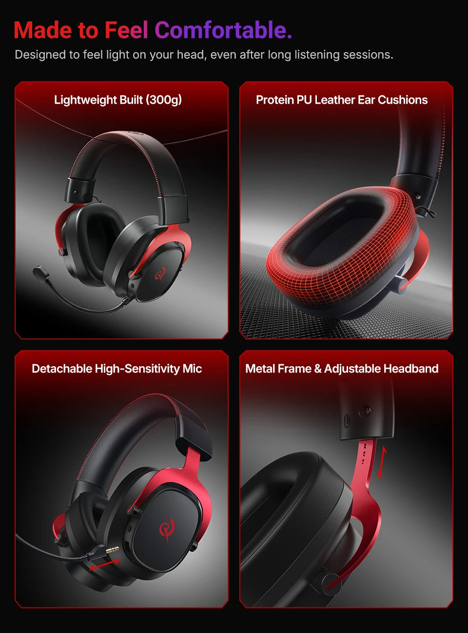 QCY Casque Gamer Sans Fil Heroad VT200 avec Microphone Détachable, Casque Over-Ear, Connexion Tri-Mode, Son Surround 7.1 pour PC, PS4 et PS5