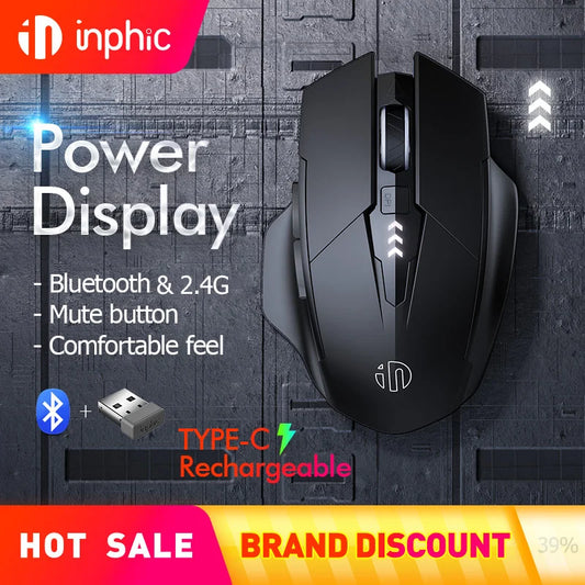 INPHIC A1 Bluetooth Wireless Mouse Rechargeable Tri-Mode 2.4G Optical Mouse for Laptop, Mac, PC, Tablet & Mobile with 1600 DPI