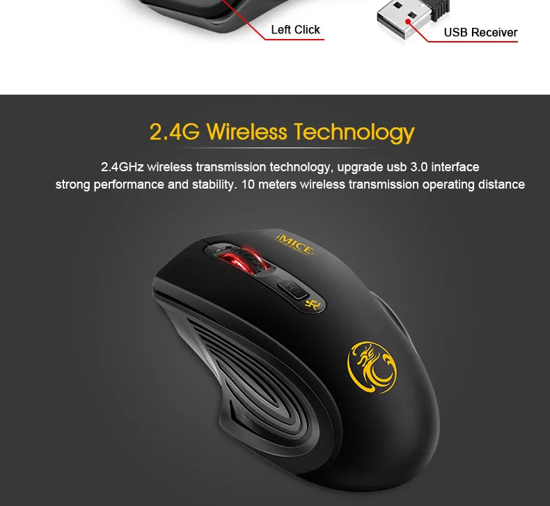 Nova brezžična miška 2000DPI z nastavljivim sprejemnikom USB 3.0, optična računalniška miška 2.4GHz za gaming, ergonomska zasnova za prenosnik