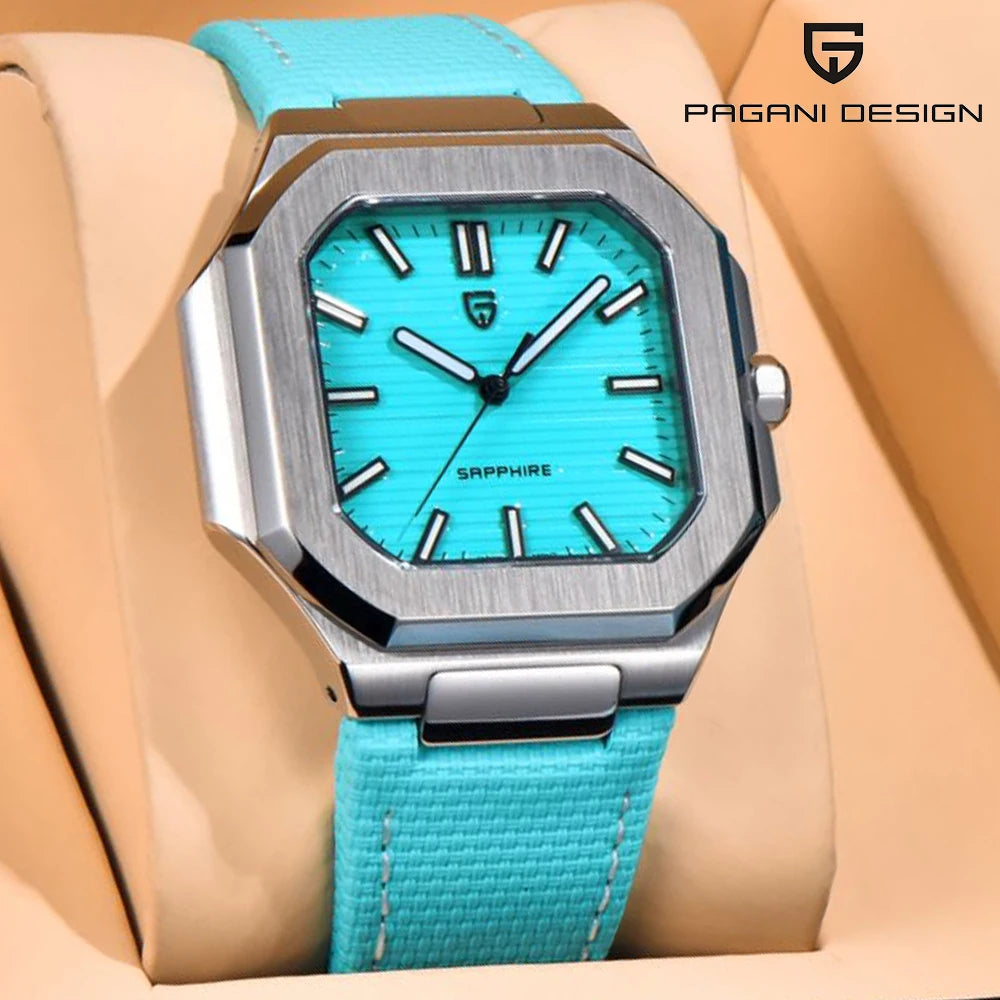Nuovo orologio di lusso quadrato PAGANI DESIGN 2026 da uomo al quarzo, vetro zaffiro AR, movimento giapponese, luminoso, in acciaio 316L all steel