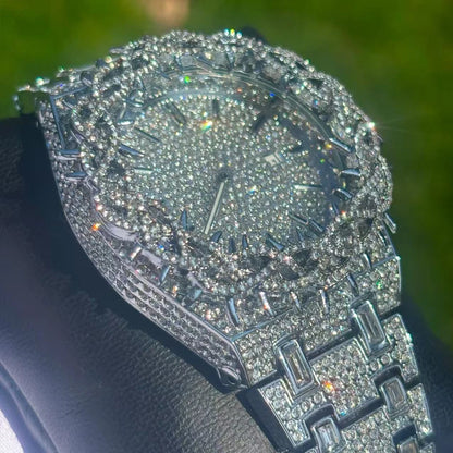 Luxury Full Diamond Men's Quartz Watch Thorn Bracelet Hip Hop Style Date Display with Luminous Function Men business Wristwatch