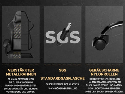 Sedia da gaming ergonomica PINGGO con poggiapiedi e massaggio, in pelle PVC, sedia da ufficio per gaming su PC, portata 150kg