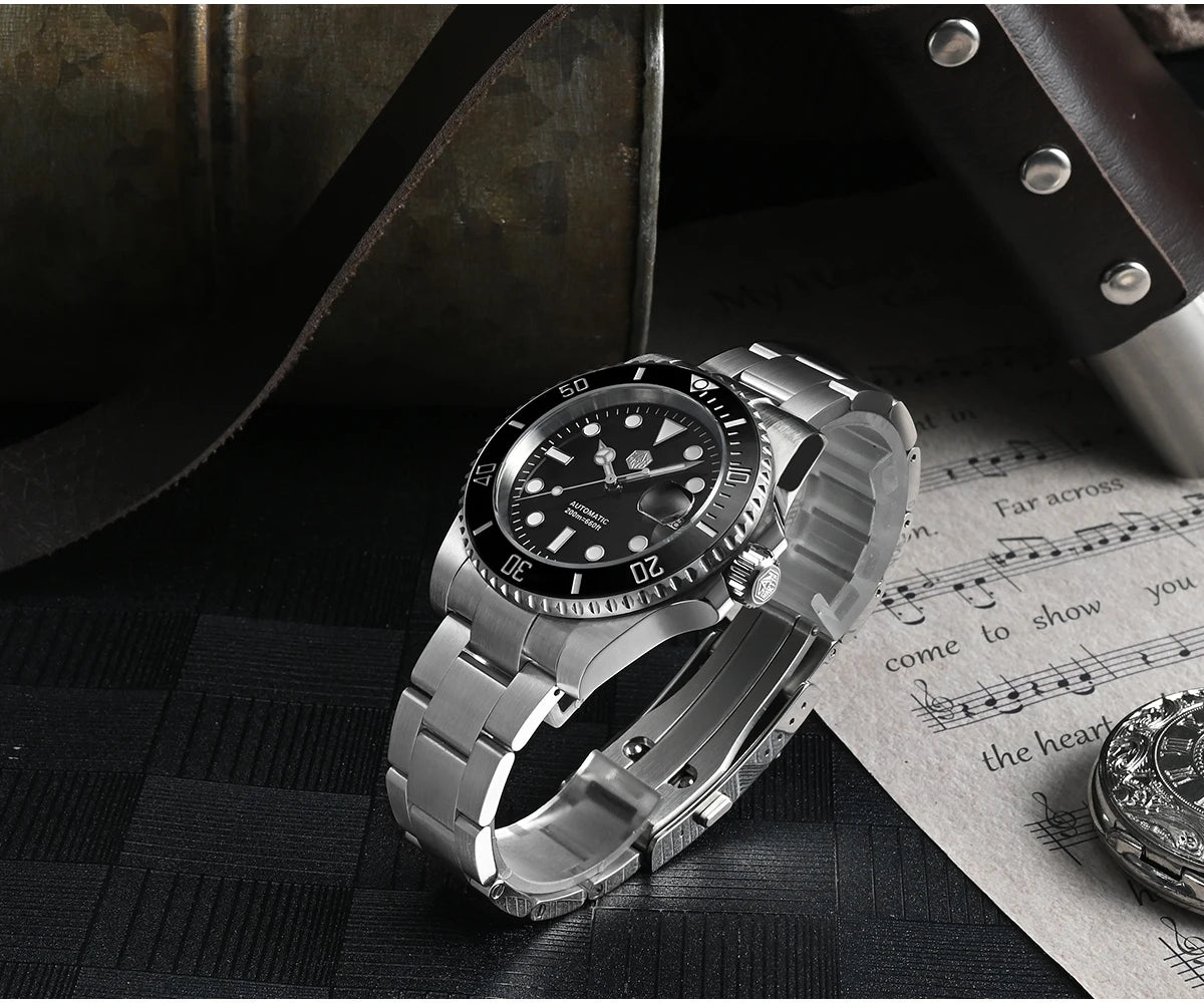 San Martin Watch New Upgraded Sub Men PT5000 ST2130 Automatic Diving Watches with Ceramic Bezel 200m Waterproof Sapphire SN0017G