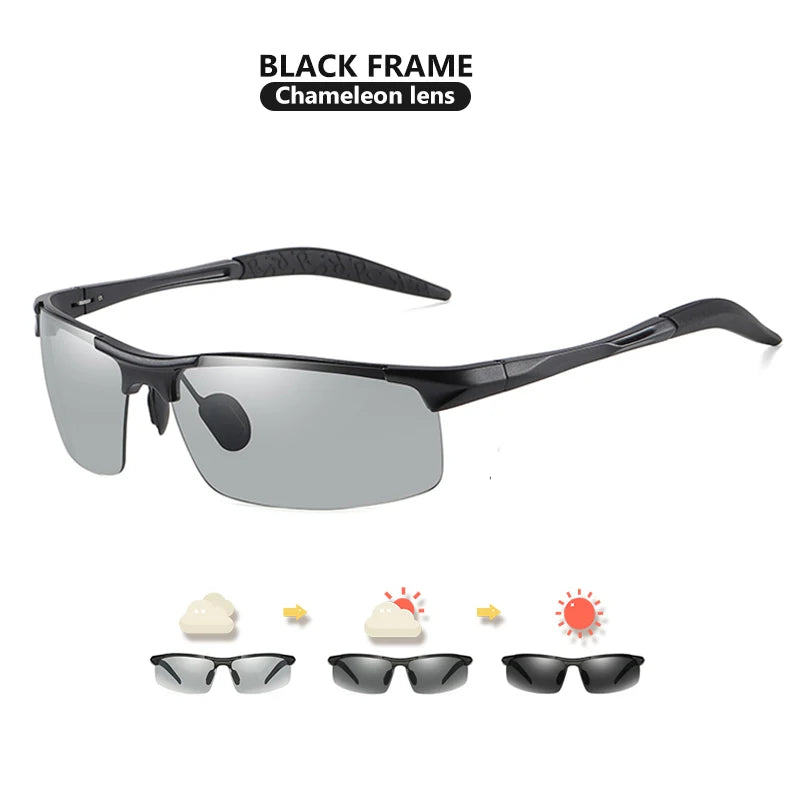 CoolPandas Photochromic Sunglasses Men Polarized Rimless Outdoor Sport Driving Glasses Day Night Chamelon Goggle zonnebril heren