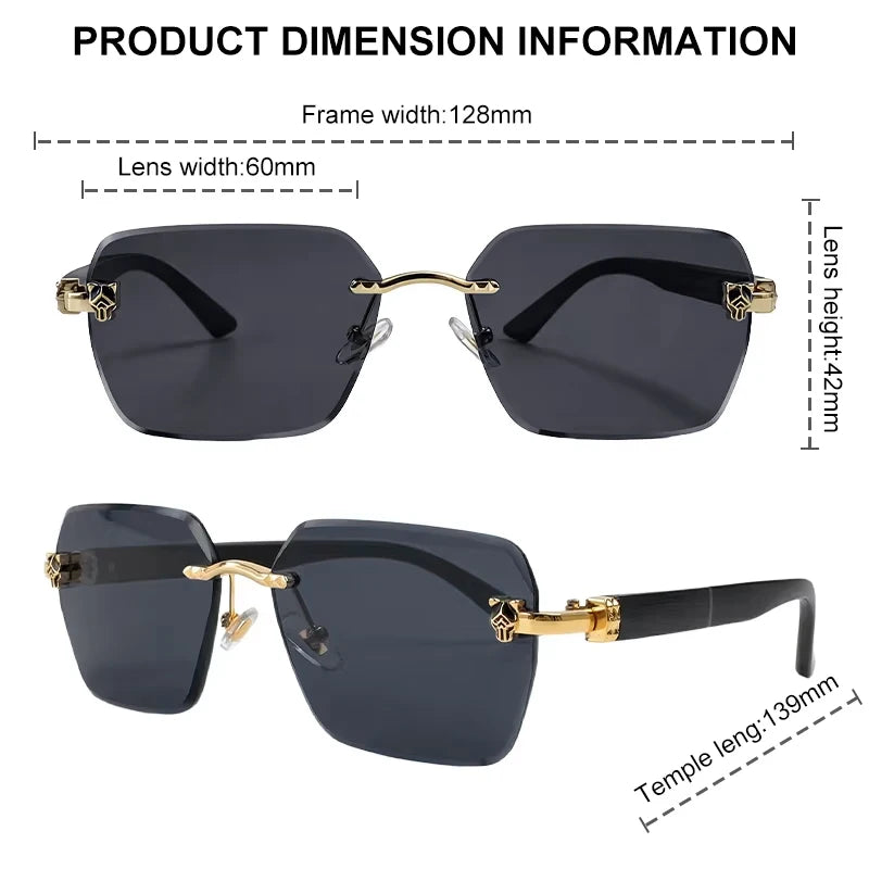 Square Rimless Photochromic Sunglasses Men Vintage Sun Glasses 2026 Luxury Designer Shades Male Cut Lenses Frameless Eyewear