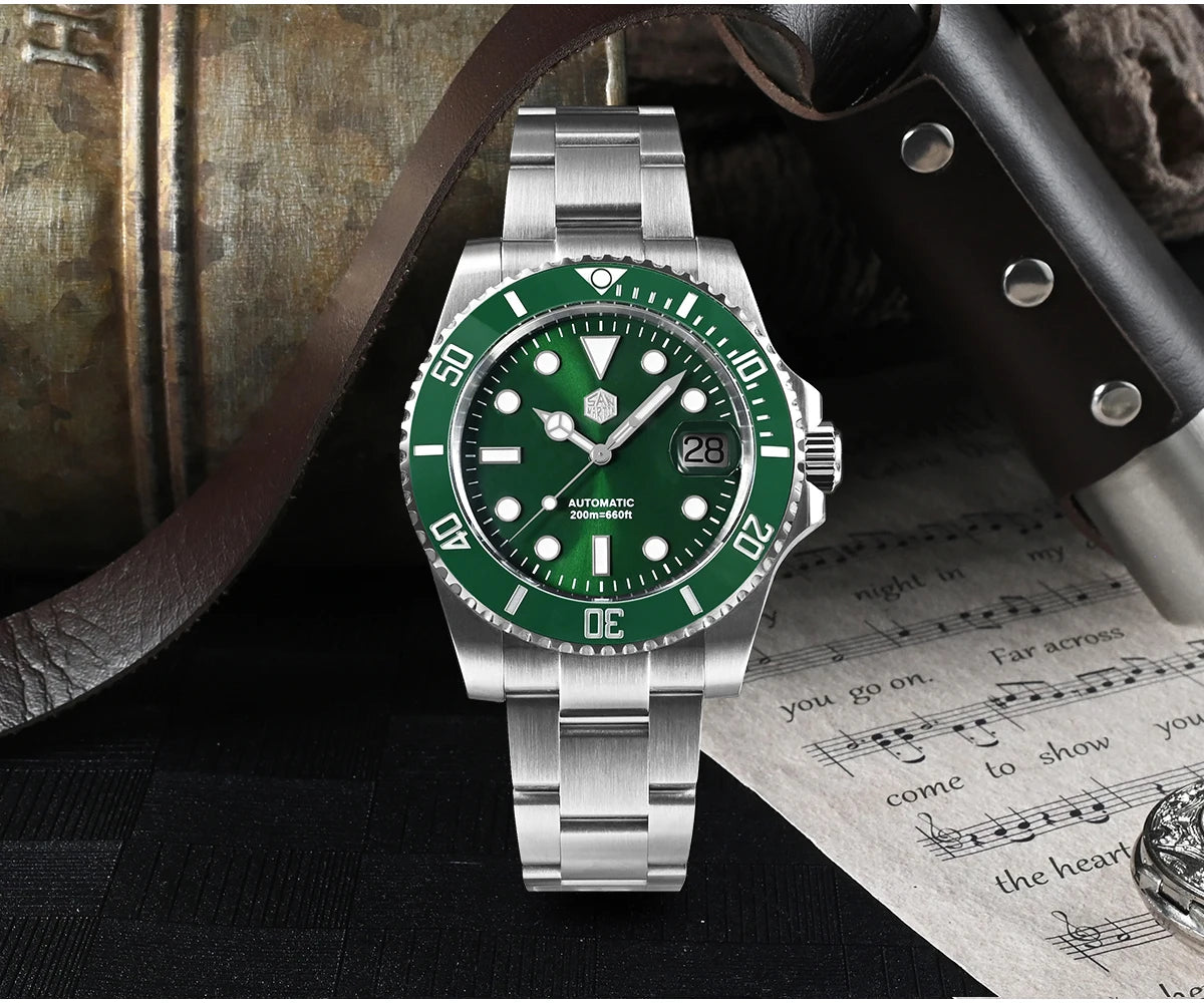 San Martin Watch New Upgraded Sub Men PT5000 ST2130 Automatic Diving Watches with Ceramic Bezel 200m Waterproof Sapphire SN0017G