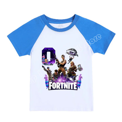 Fortnite Numbers 0-9 Kids T Shirt Game Cartoon Printed Pure Cotton Short Sleeve Casual Sports Top for Boys Girls Clothing Gift