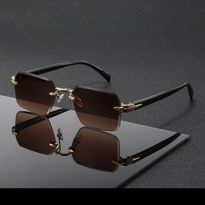 Metal Rimless Sunglasses Metal Hinges Men's Women's Beveled Edge Outdoor UV Protection Eyewear Brand Designer Stylish Glasses