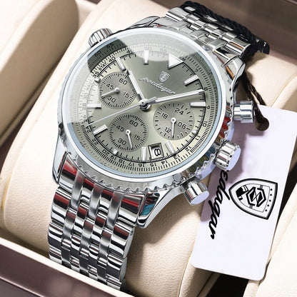 POEDAGAR: relojes de lujo para hombre. Cronógrafo con fecha, de acero inoxidable. Reloj deportivo para hombre, resistente al agua y con luminiscencia. Reloj de cuarzo de estilo militar para hombre.
