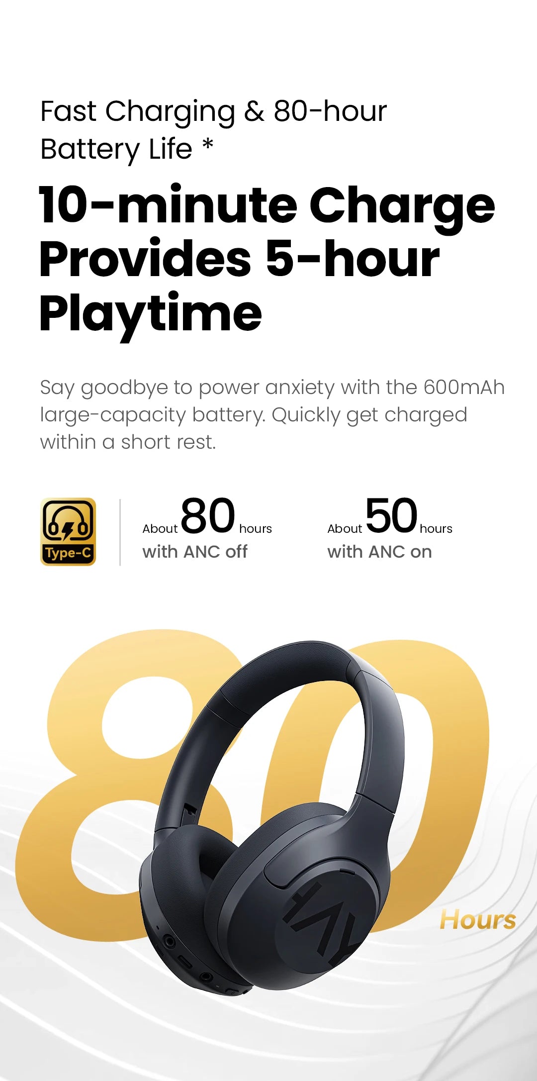 HAYLOU S30 Wireless Bluetooth 5.4 Headphones – 43dB Adaptive Noise Cancelling ANC Headset, 40mm Drivers, 80H Playtime, Hi-Res Audio Over-Ear Headphones
