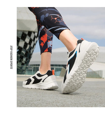 Xtep Sports Shoes Men’s Mesh Breathable Running Shoes, Winter Marathon Black White Men’s Sports Sneakers, Model 879119110110