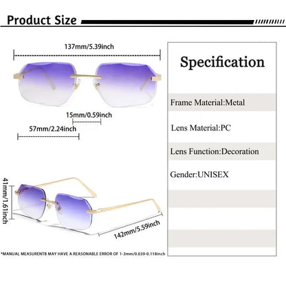 CATERSIDE Fashion Frameless Men's Sunglasses with Design Sense Lenses Metal Temple Sunglasses Women's Party Travel Sunglasses