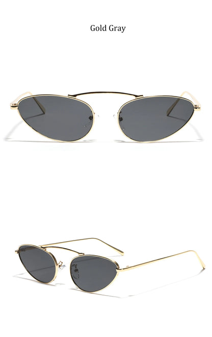 Luxury Brand Cat Eye Sunglasses Women 2025 Fashion Unique Small Oval Sun Glasses Trendy Metal Frame Cool Triangle Eyewear UV400