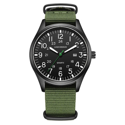LIGE Lyxiga herrklockor med kvartsverk, datum, nylonarmband, läderarmband, vattentäta, självlysande, militär- och sportklockor för män relogios masculino