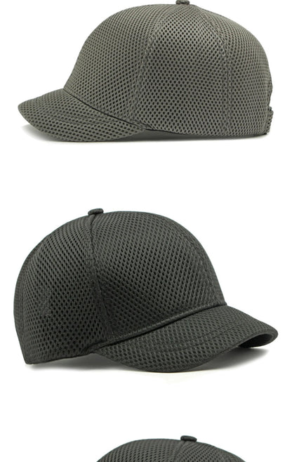 HT4828 Casquette de baseball à visière courte de 5 cm pour homme, 6 panneaux, en maille respirante, style « trucker », pour hommes et femmes, unie, à fermeture à pression