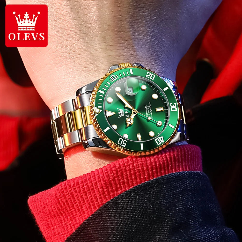 Montre mécanique automatique de luxe pour homme OLEVS 6650 – Étanche, luminescente, bracelet en acier – Montre-bracelet pour homme, style professionnel, grande marque