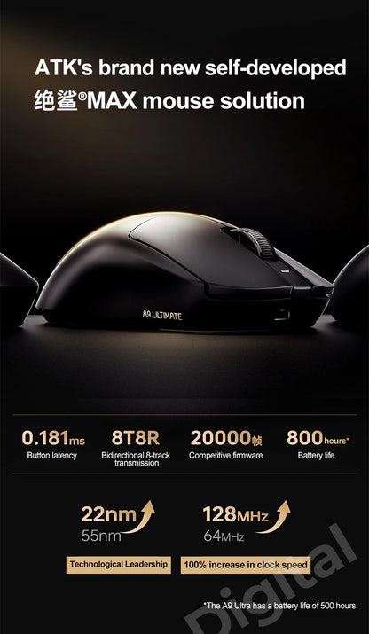 ATK Dragonfly A9 Ultimate belaidė žaidimų pelė A9 Air PAW3950, itin lengva ergonomiška e. sporto FPS žaidėjų pelė CSGO A9 Ultra