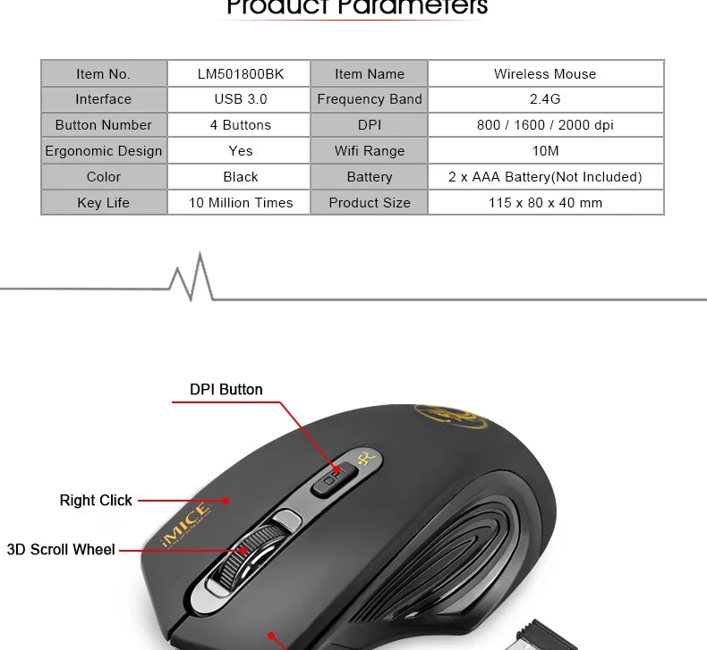 Nova brezžična miška 2000DPI z nastavljivim sprejemnikom USB 3.0, optična računalniška miška 2.4GHz za gaming, ergonomska zasnova za prenosnik