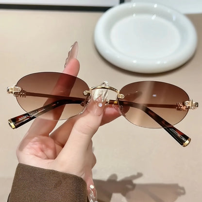 Frameless Ellipse Sunglasses, UV400 Protection Lightweight Design, Fashionable for Daily Wear & Outdoor