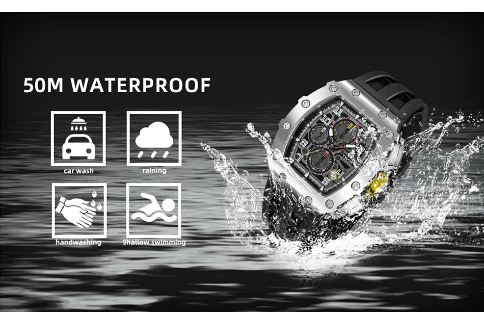 Reloj TSAR BOMBA para hombre, marca de lujo, diseño tonneau, impermeable, de acero inoxidable, reloj de pulsera de moda rectangular para hombre
