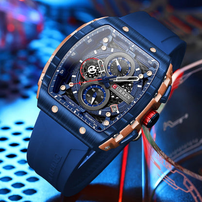 CURREN Men’s Luxury Square Quartz Chronograph Watch Waterproof, Luminous Dial & Date Display