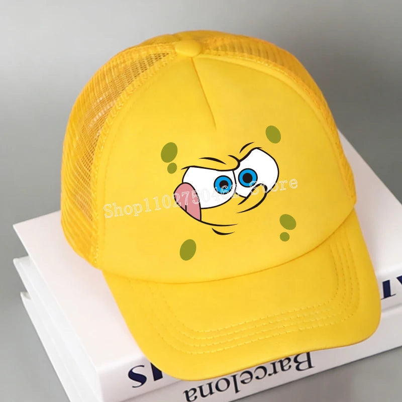SpongeBobs Baseball Cap Kids Adult Kawaii Expression Sun Hat Summer Breathable Mesh Sunbonnet Outdoor Sports Headgear Gift New