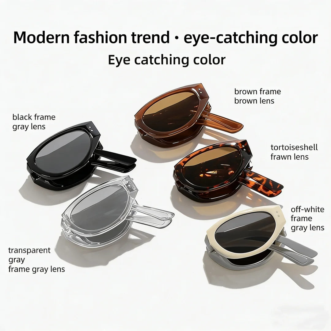 Minimalist Oval Cat-eye Glasses Women's Fashion Outdoor Folding Sunglasses Sun Shading UV Sunscreen Glasses Stylish Accessory